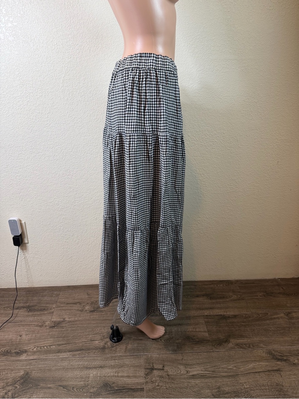 VTG Rhythm Blues Gingham Plaid Tiered Maxi Skirt Womens Size Large Cottagecore - Picture 8 of 9